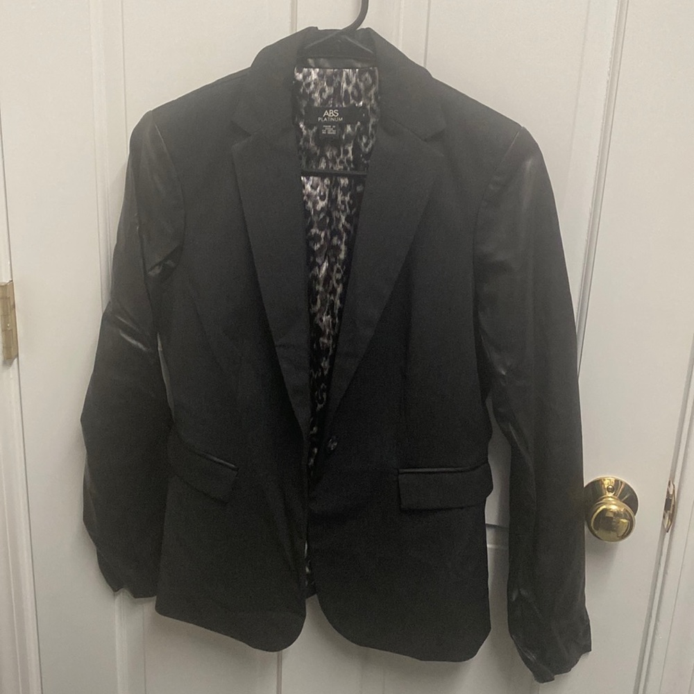 ABS Platinum Vegan Leather Sleeve Blazer Size Small S
